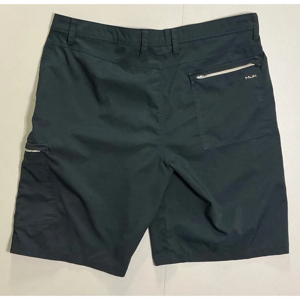 Huk Performance Baggy Fishing Shorts Mens 38 Gray Black‎ Cargo Stretch Quick Dry